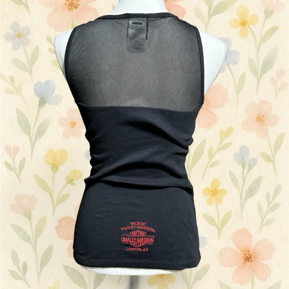 Harley Davidson Mesh Tank Top Black 2013 Embroidered Y2K Biker Size M 2013 - Picture 3 of 6